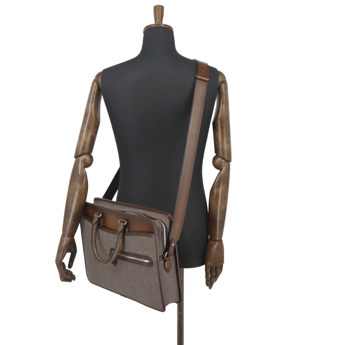 Un Jour Briefcase Business Bag Wool Venezia Leather Brown
