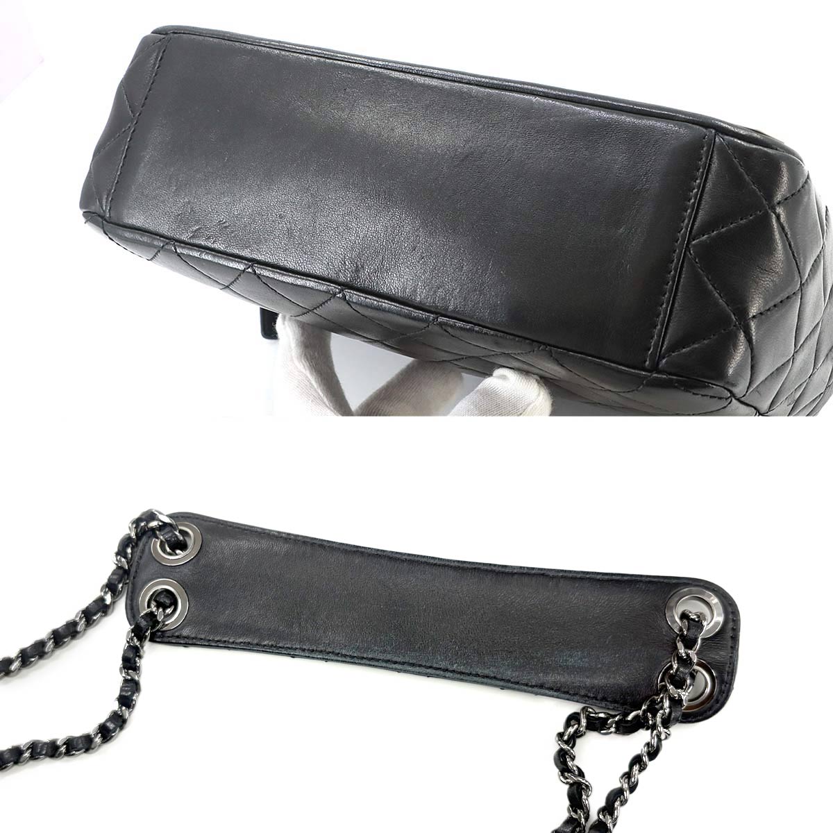 Camera Bag Chain Shoulder Bag Leather Plastic Black