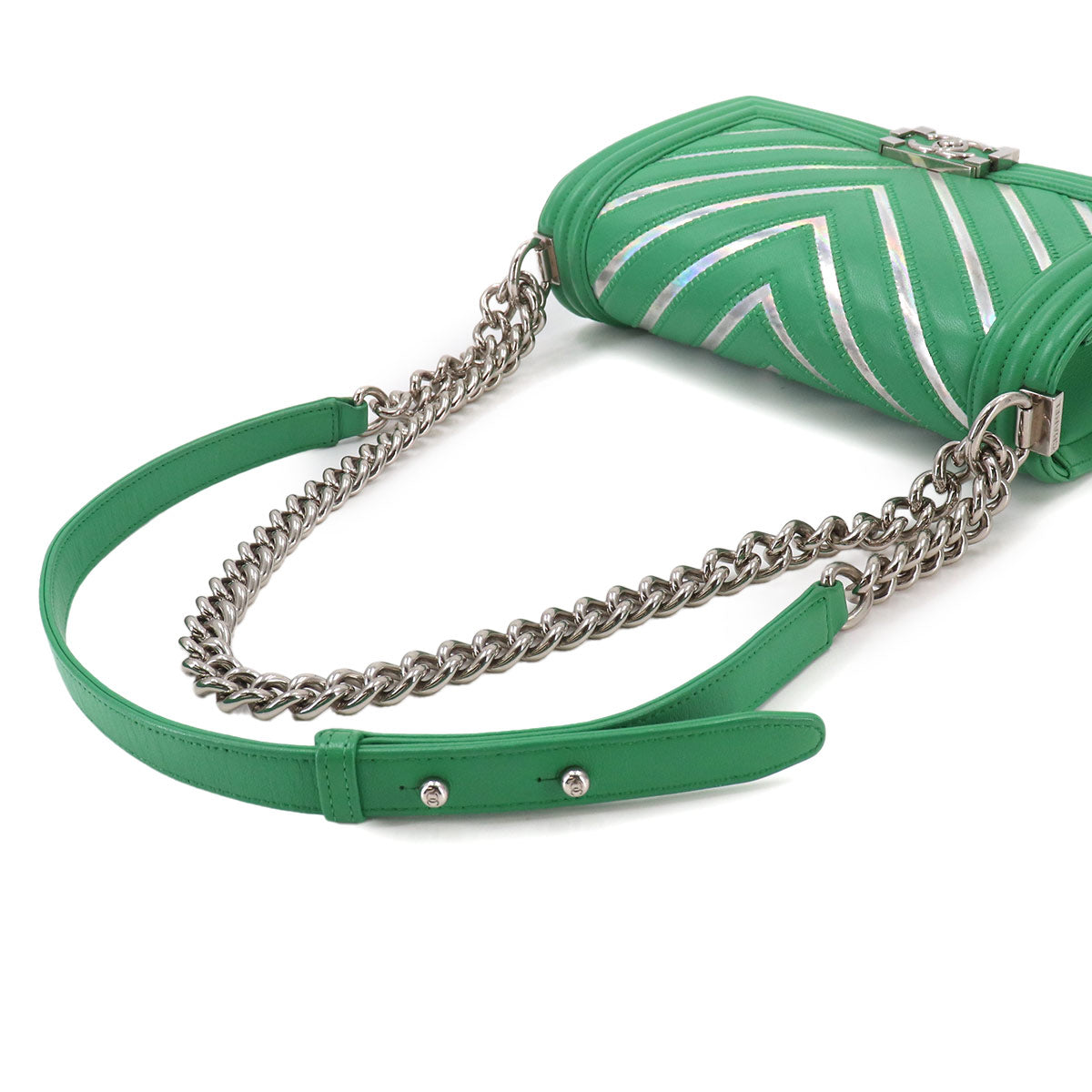 BOY CHANEL Chain Shoulder Bag Leather Green A67086 Purse