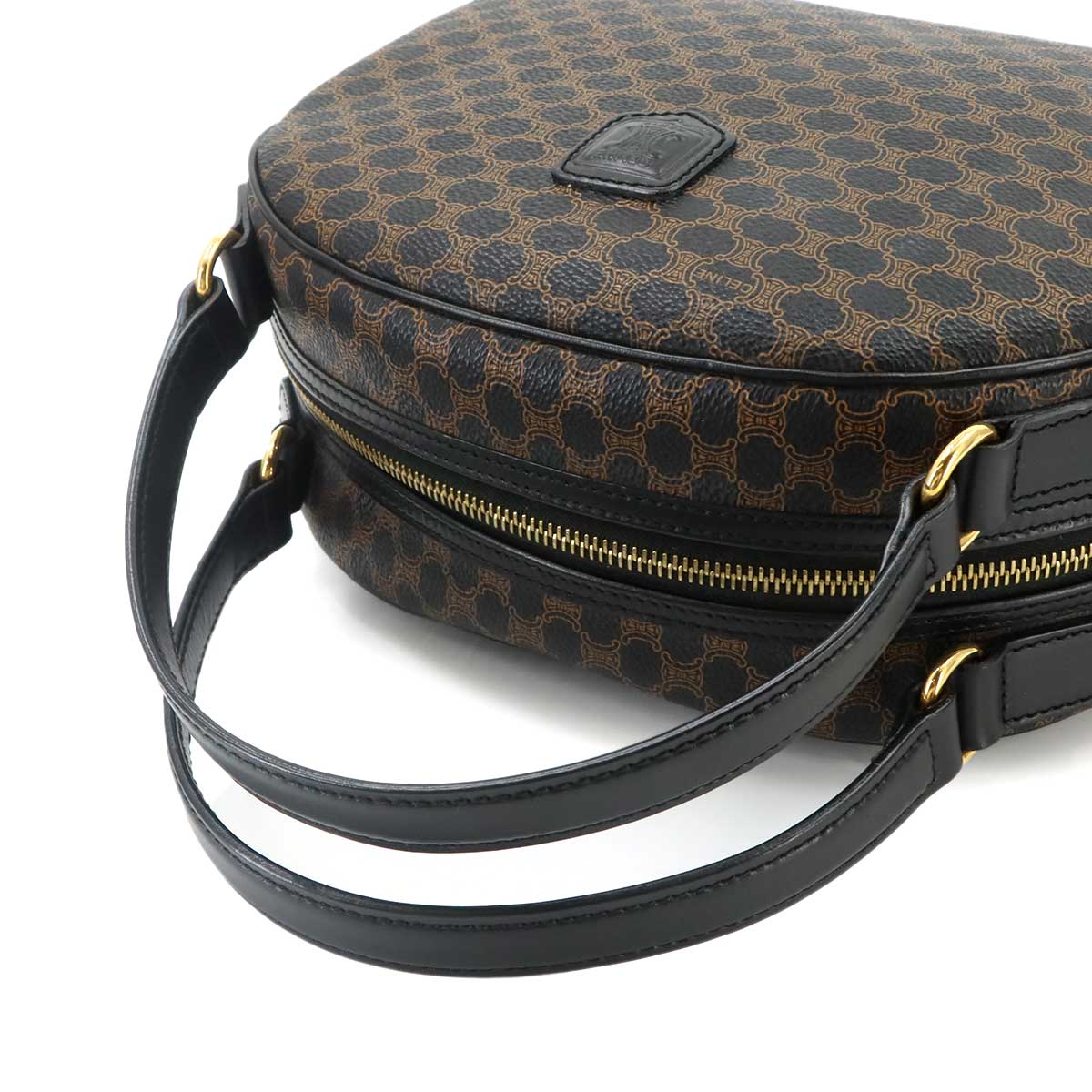 Macadam Hand Bag PVC Leather Black Brown Gold Hardware Vintage