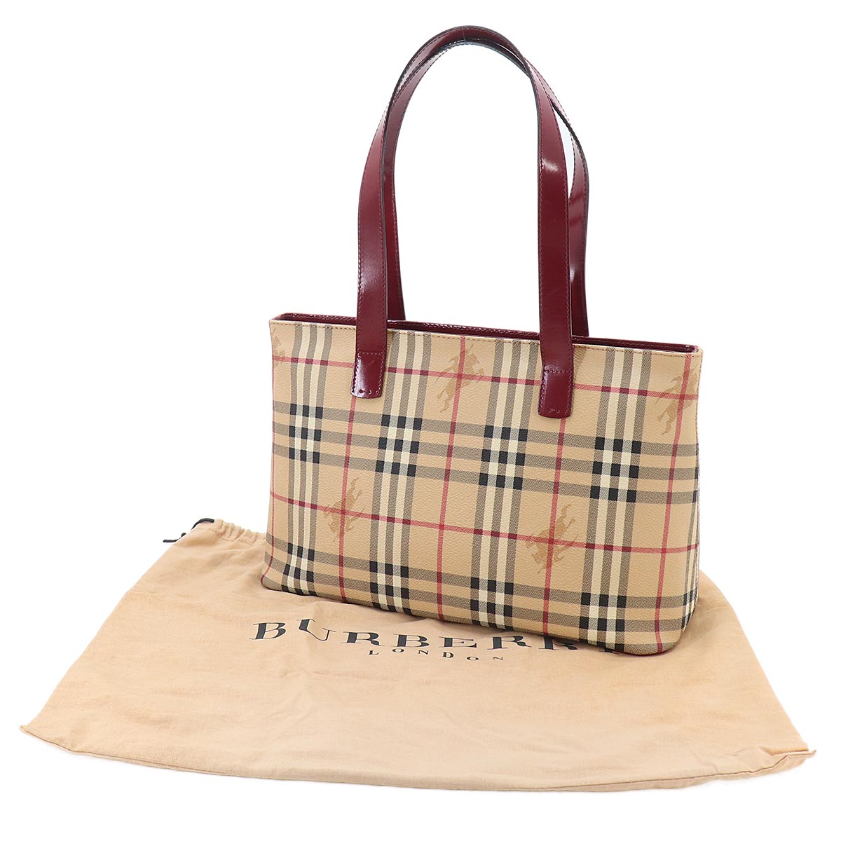 Tote Bag Canvas Leather Beige Red Purse