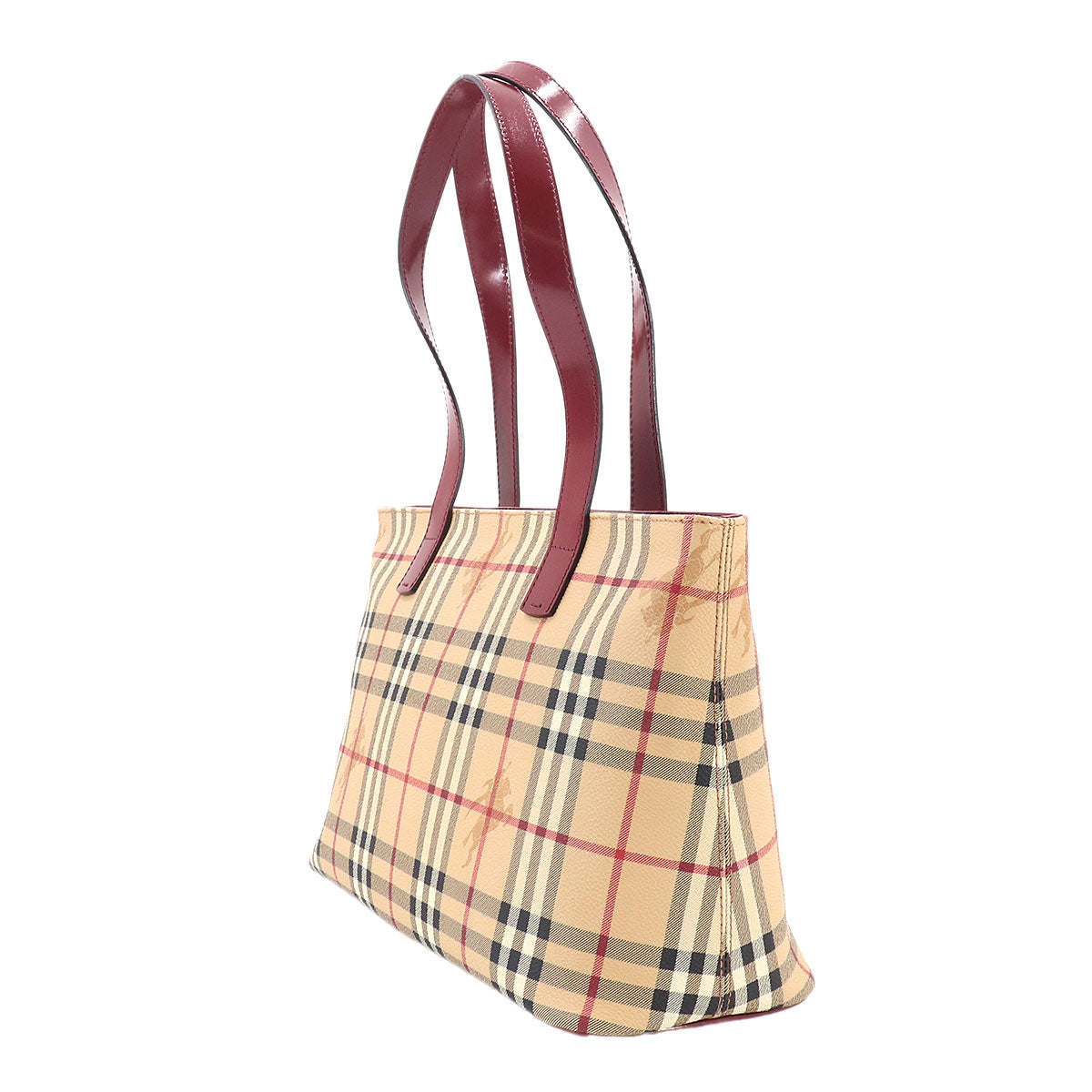 Tote Bag Canvas Leather Beige Red Purse