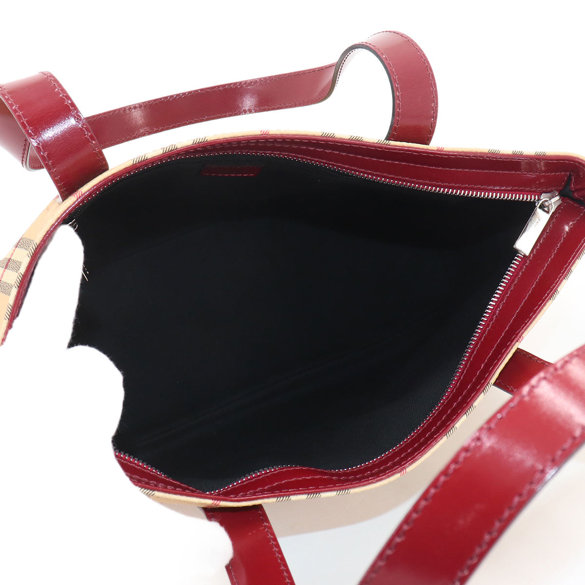 Tote Bag Canvas Leather Beige Red Purse