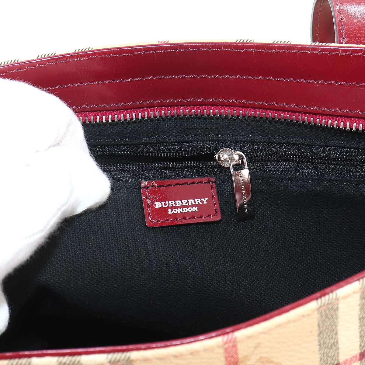 Tote Bag Canvas Leather Beige Red Purse