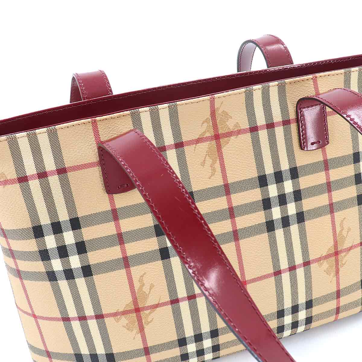 Tote Bag Canvas Leather Beige Red Purse