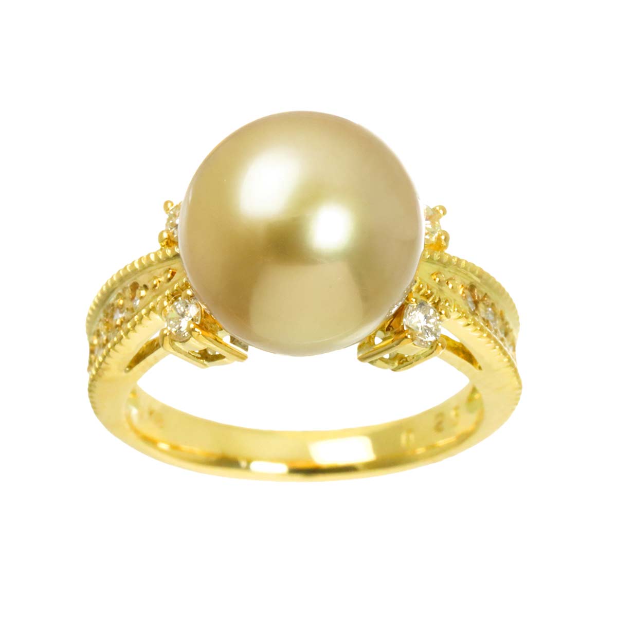 South Sea pearl 11.2mm Diamond 0.25ct Ring 18K K18 YG 750 5.5-5.75(US)