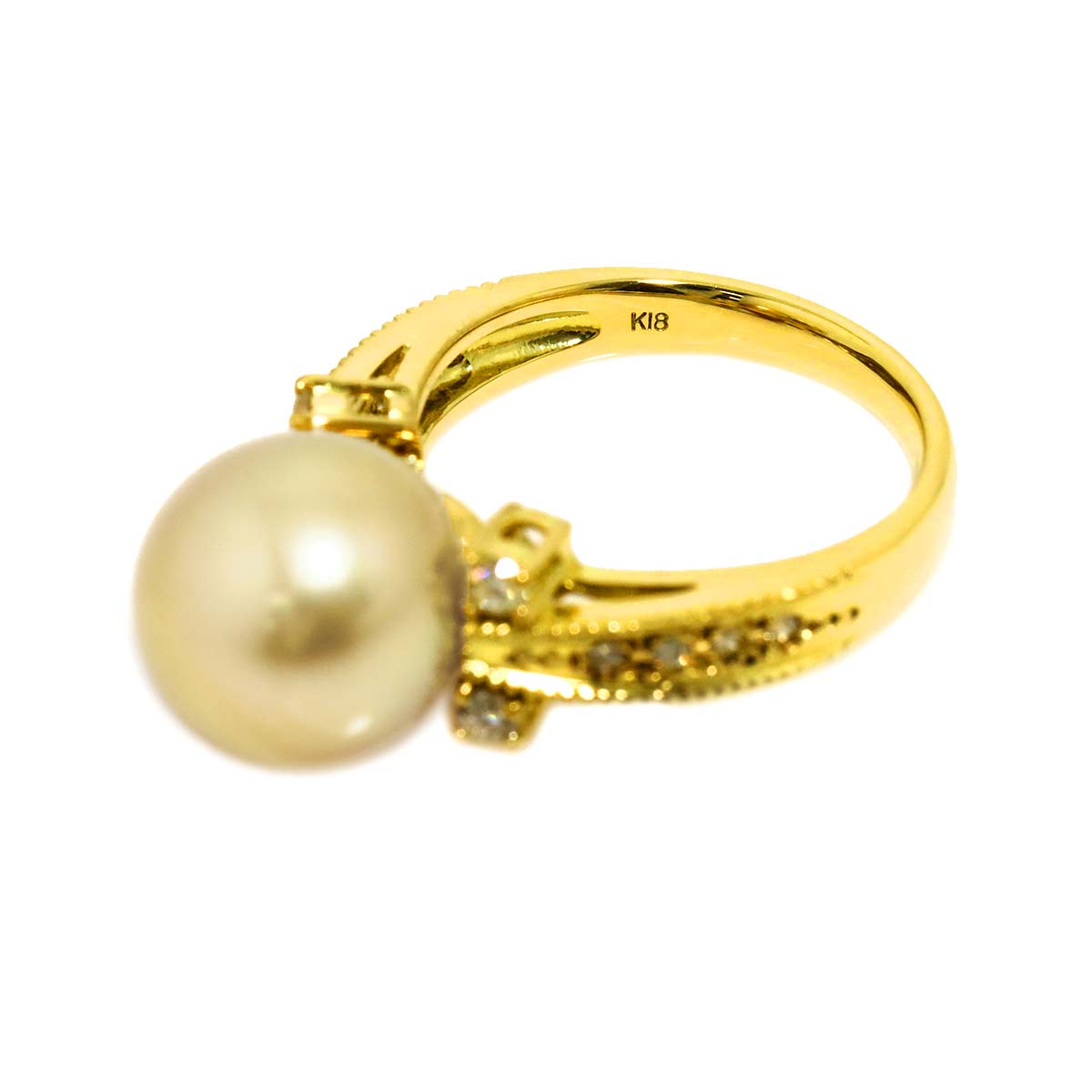 South Sea pearl 11.2mm Diamond 0.25ct Ring 18K K18 YG 750 5.5-5.75(US)