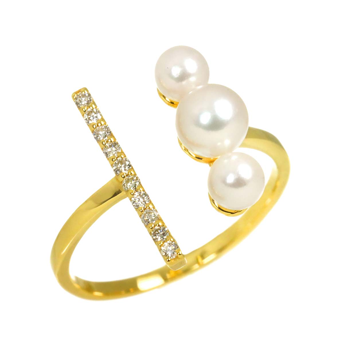 Akoya Pearl 5.0mm-4.0mm Diamond 0.10ct Ring 18K K18 YG 750 6(US)
