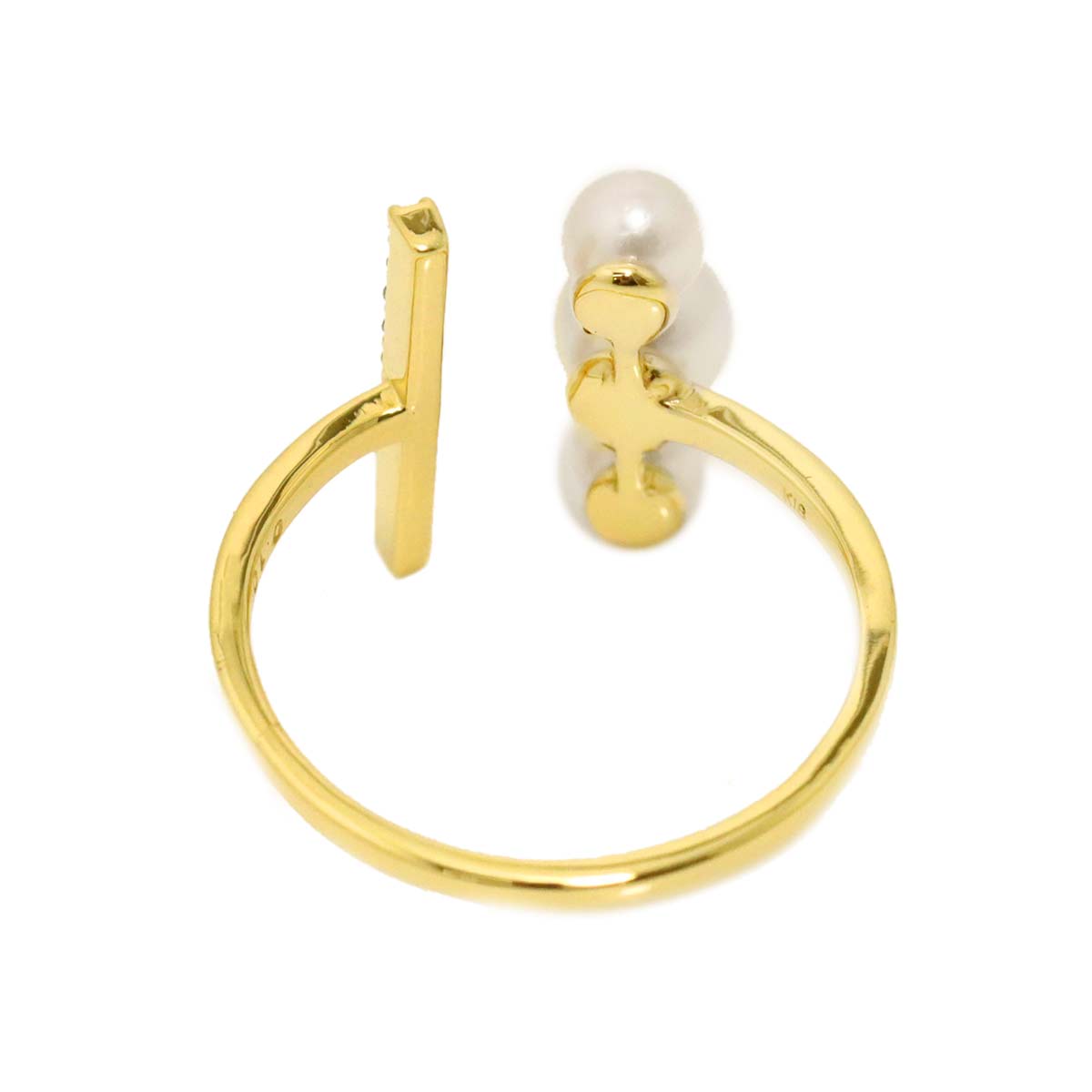 Akoya Pearl 5.0mm-4.0mm Diamond 0.10ct Ring 18K K18 YG 750 6(US)