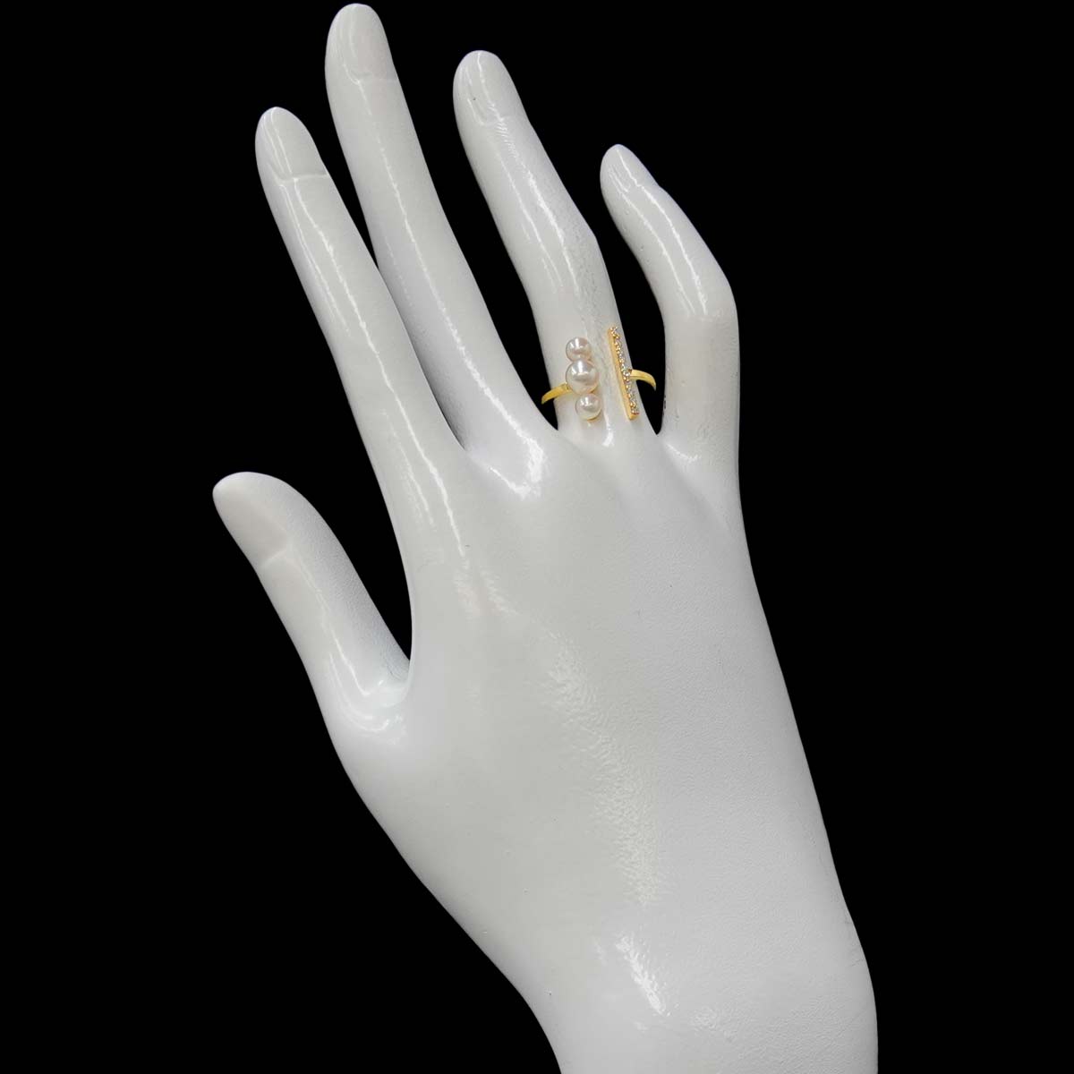 Akoya Pearl 5.0mm-4.0mm Diamond 0.10ct Ring 18K K18 YG 750 6(US)