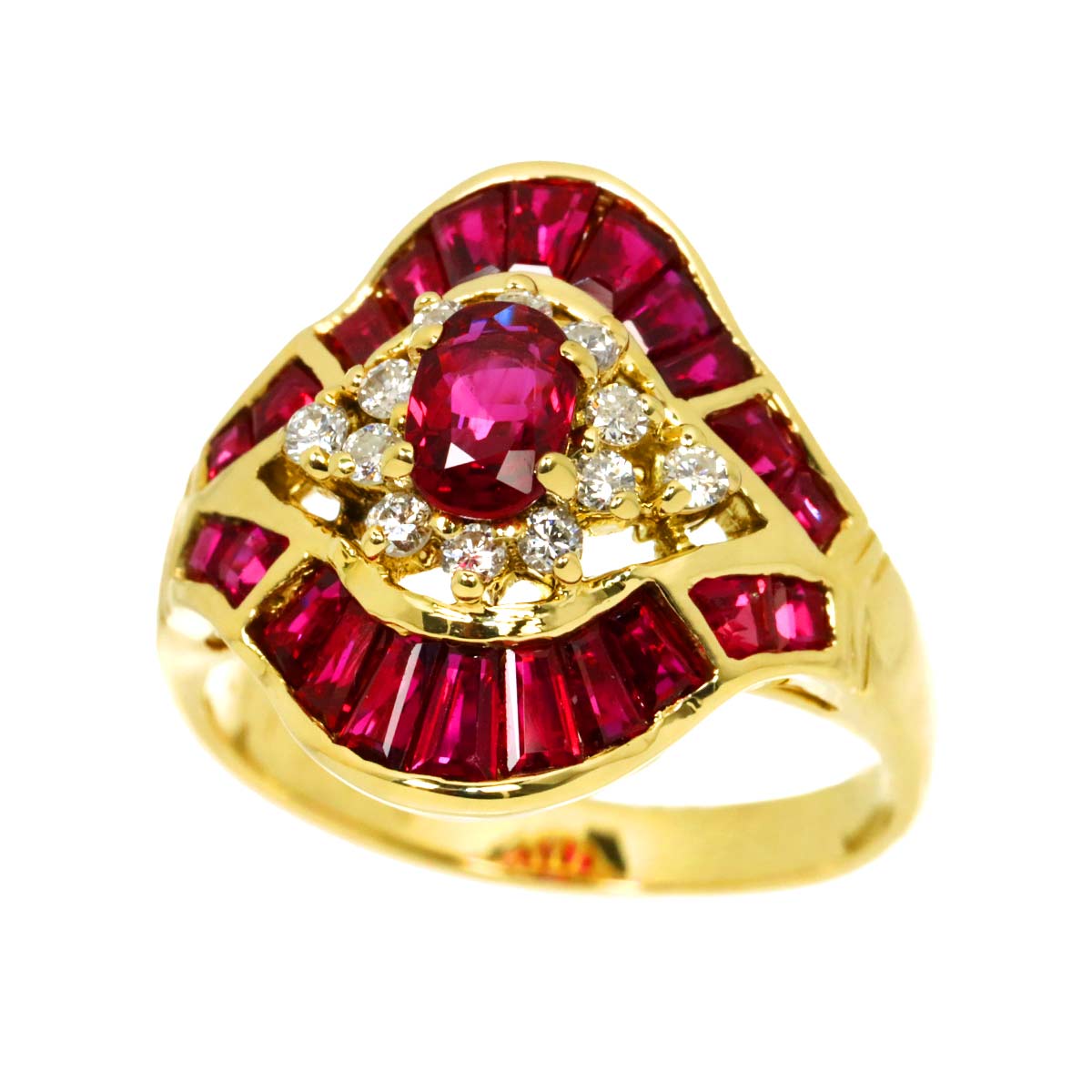 Ruby Diamond Ring 18K YG size6.5-6.75(US)