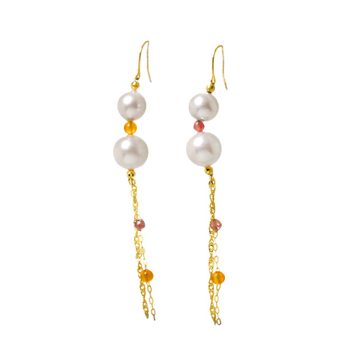 Akoya Pearl 7.4-6.1mm Quartz Earrings Pierced 18K YG 750