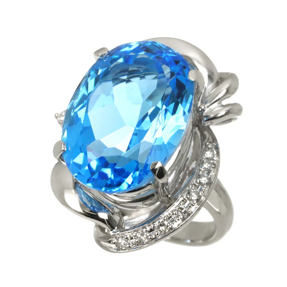 Blue Topaz 17.92ct Diamond 0.26ct Ring Pt Platinum size5.25-5.5(US)