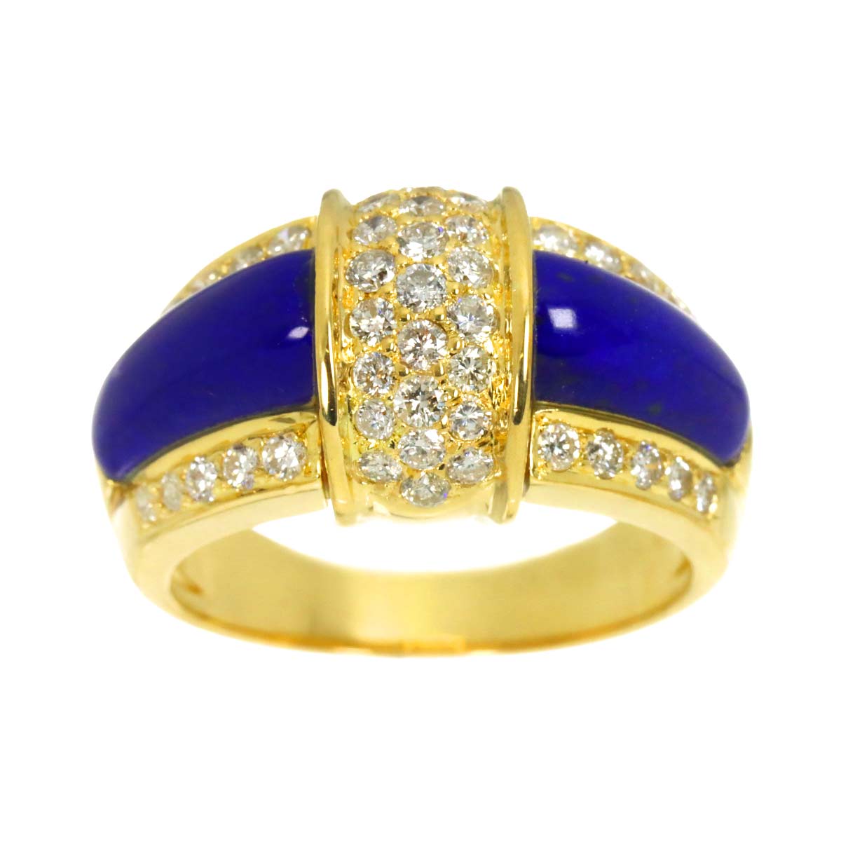Lapis Lazuli Diamond 0.65ct Ring 18K Yellow Gold 750 size6.25-6.5(US)
