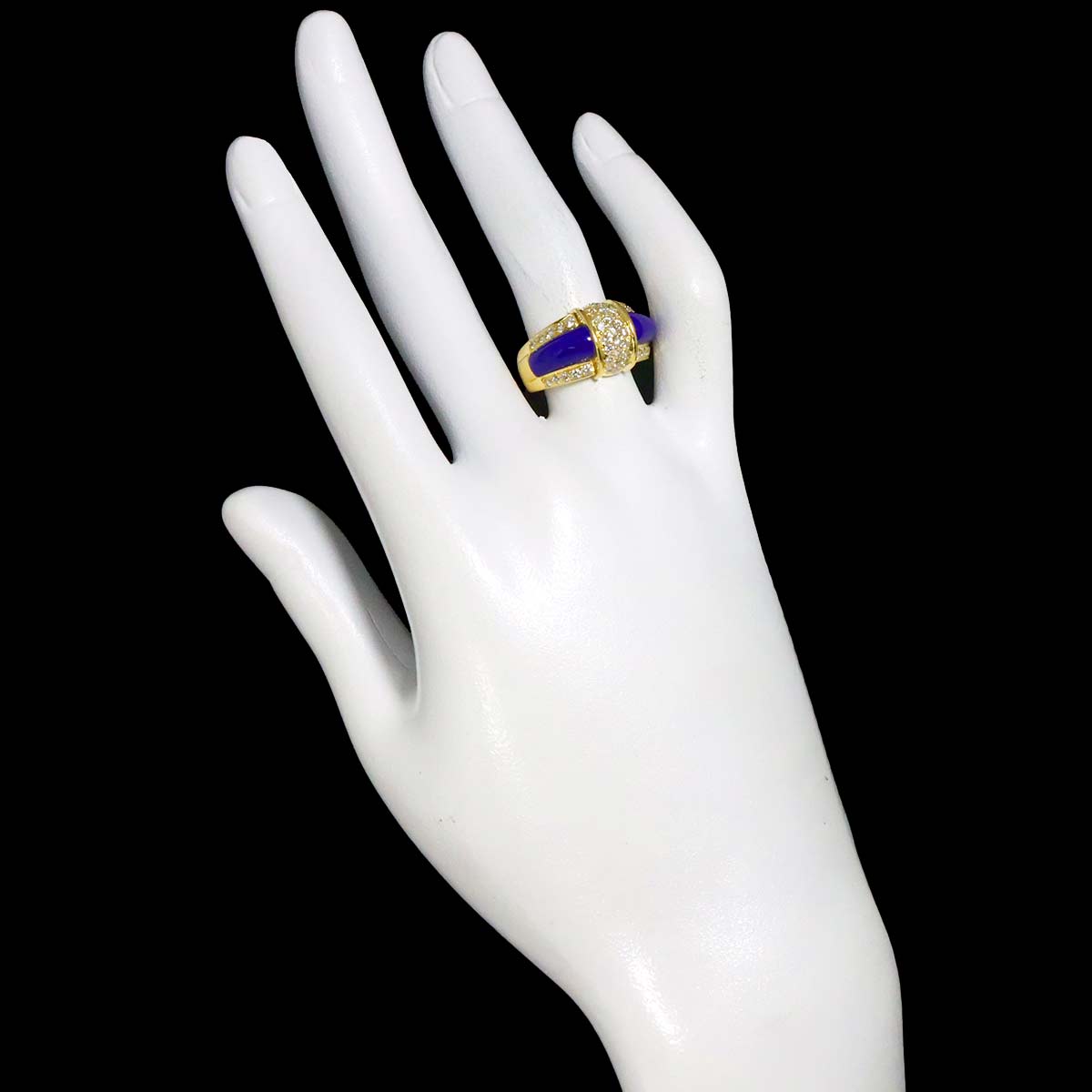Lapis Lazuli Diamond 0.65ct Ring 18K Yellow Gold 750 size6.25-6.5(US)