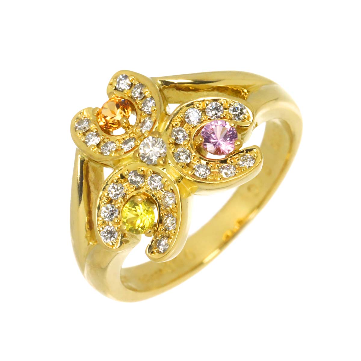 Sapphire 0.20 Diamond 0.15ct/0.08ct Ring 18K K18 YG 4.5-4.75(US)