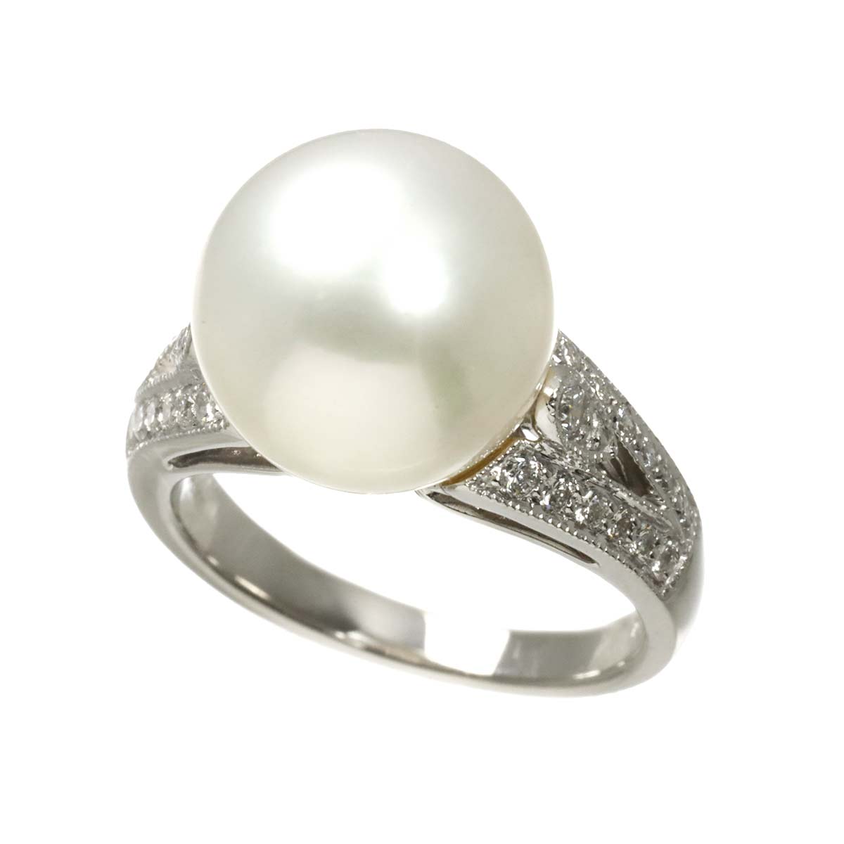 South Sea pearl 12.0mm Diamond 0.33ct Ring Pt Platinum size5.75-6(US)