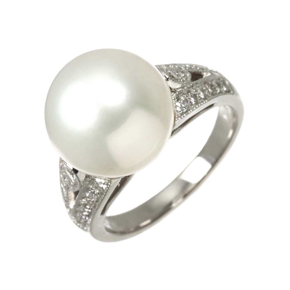 South Sea pearl 12.0mm Diamond 0.33ct Ring Pt Platinum size5.75-6(US)