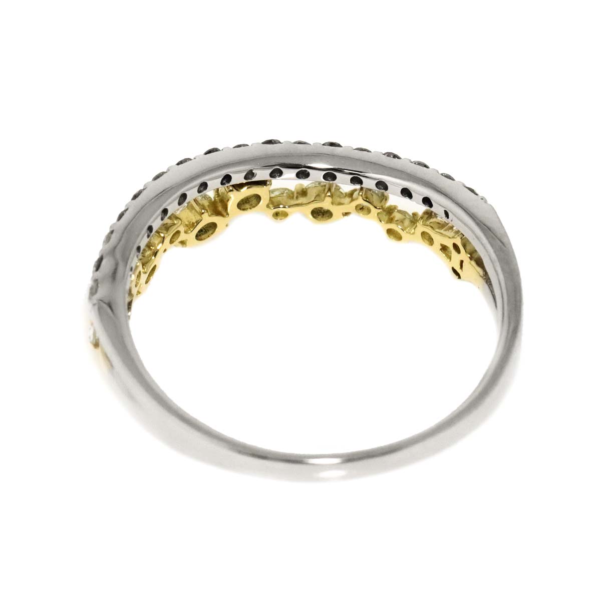 Diamond 0.22ct/0.16ct Ring 18K YG Pt Yellow Gold 750 6.25-6.5(US)