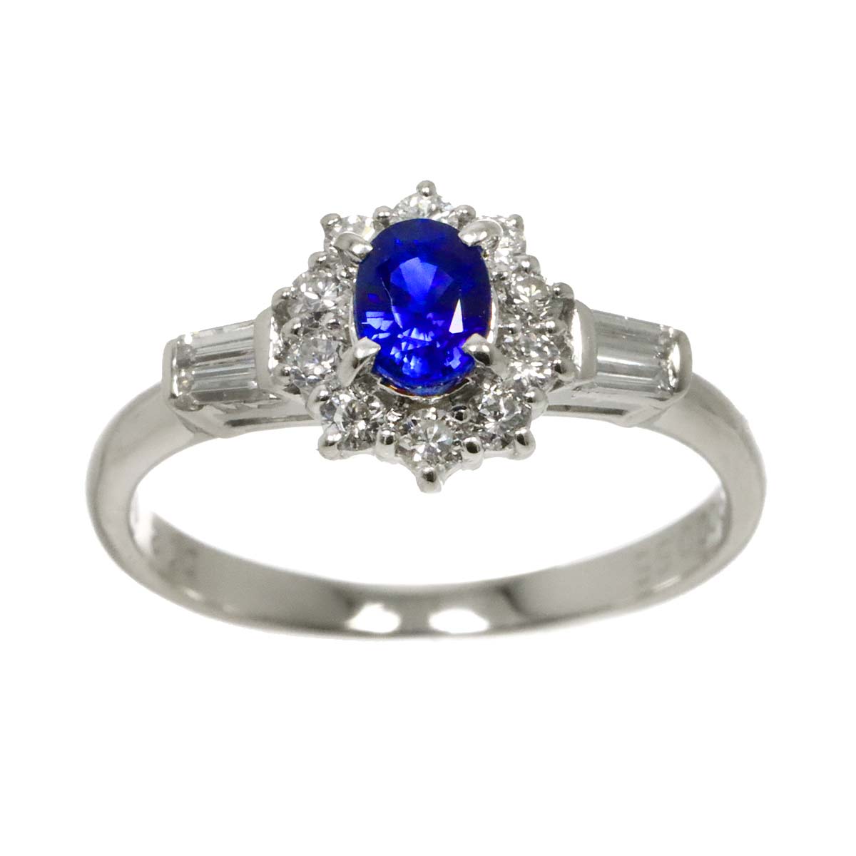 Sapphire 0.55ct Diamond 0.12ct,0.23ct Ring Pt Platinum size5.25(US)