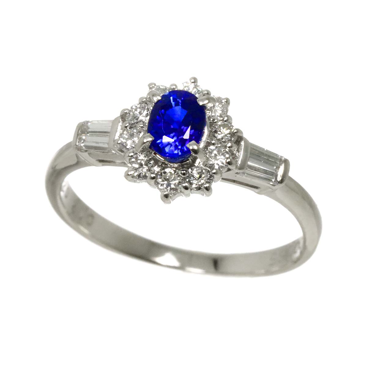 Sapphire 0.55ct Diamond 0.12ct,0.23ct Ring Pt Platinum size5.25(US)