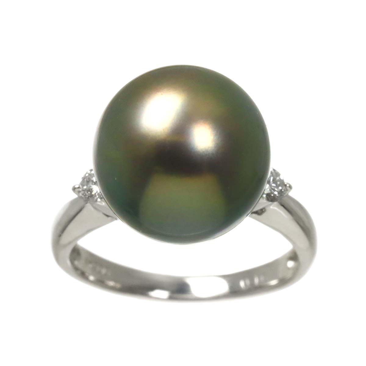 Black South Sea pearl 12.6mm Diamond 0.16ct Ring Pt 5.5-5.75(US)