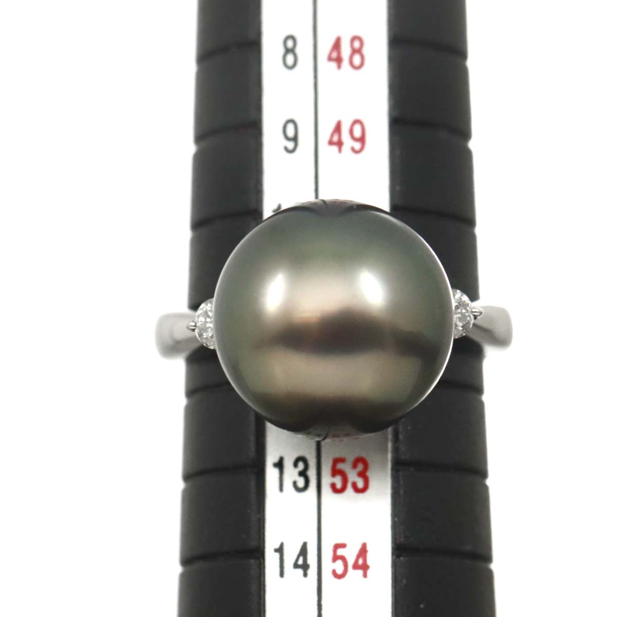 Black South Sea pearl 12.6mm Diamond 0.16ct Ring Pt 5.5-5.75(US)
