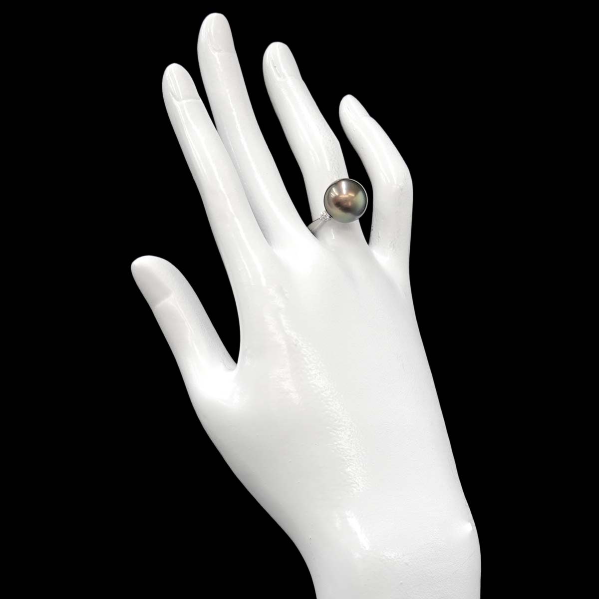 Black South Sea pearl 12.6mm Diamond 0.16ct Ring Pt 5.5-5.75(US)