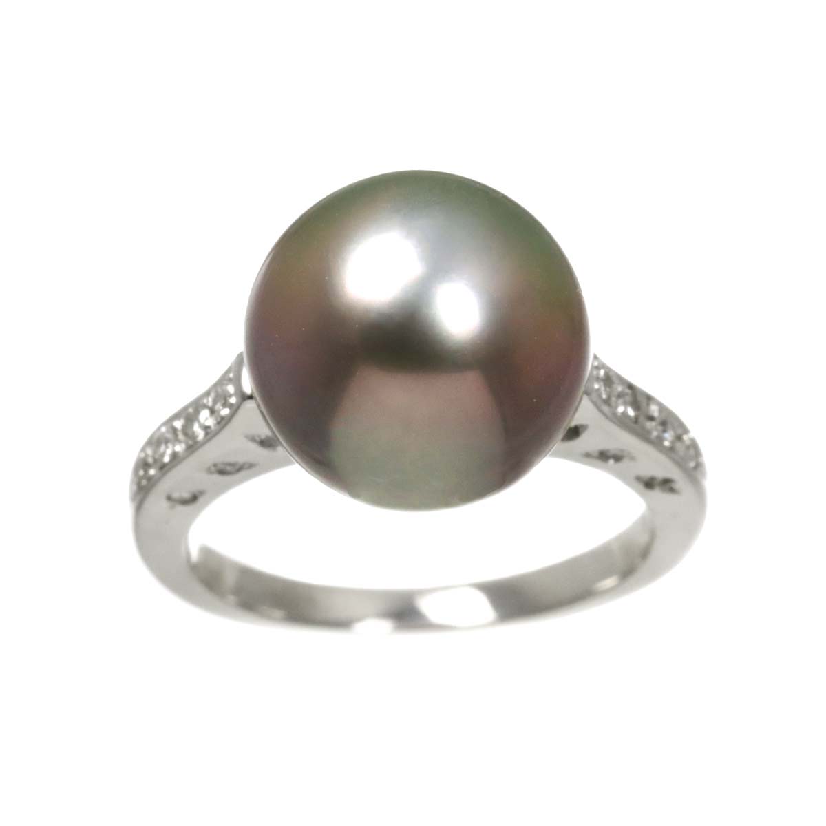 Black South Sea pearl 11.8mm Diamond 0.16ct Ring Pt 5.5-5.75(US)