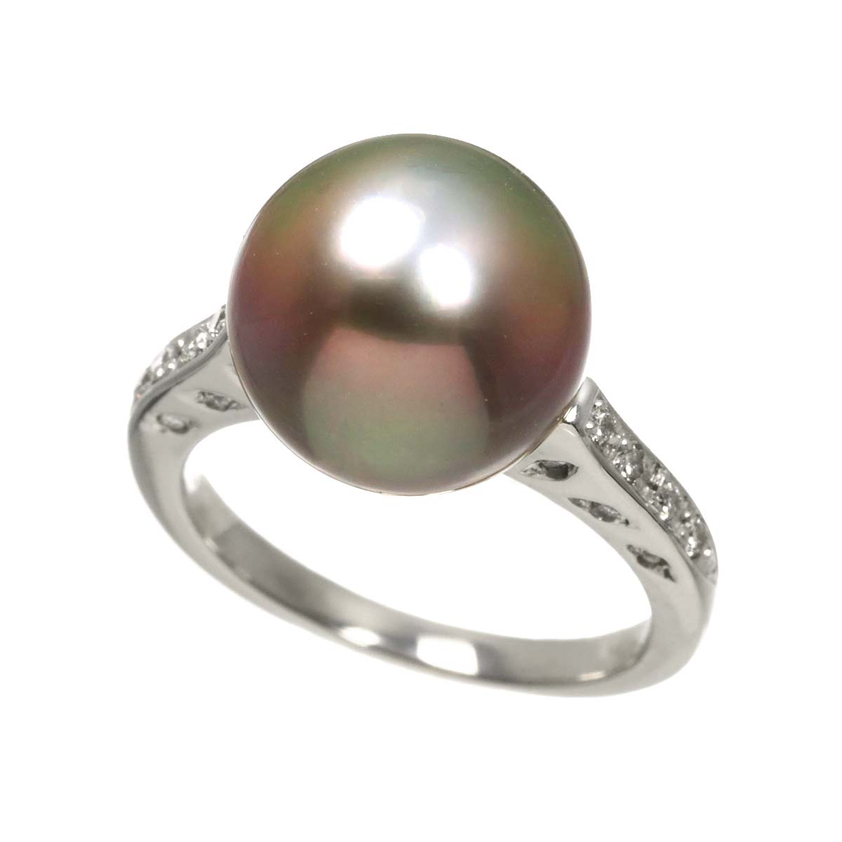 Black South Sea pearl 11.8mm Diamond 0.16ct Ring Pt 5.5-5.75(US)