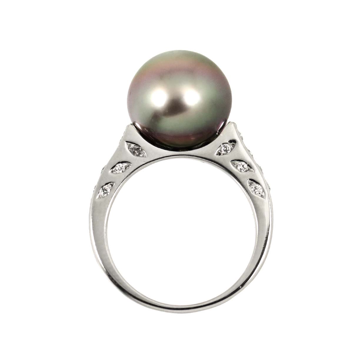 Black South Sea pearl 11.8mm Diamond 0.16ct Ring Pt 5.5-5.75(US)