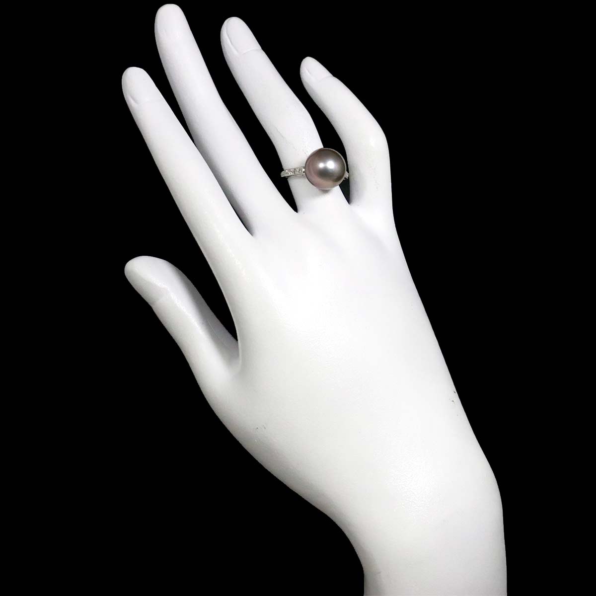 Black South Sea pearl 11.8mm Diamond 0.16ct Ring Pt 5.5-5.75(US)