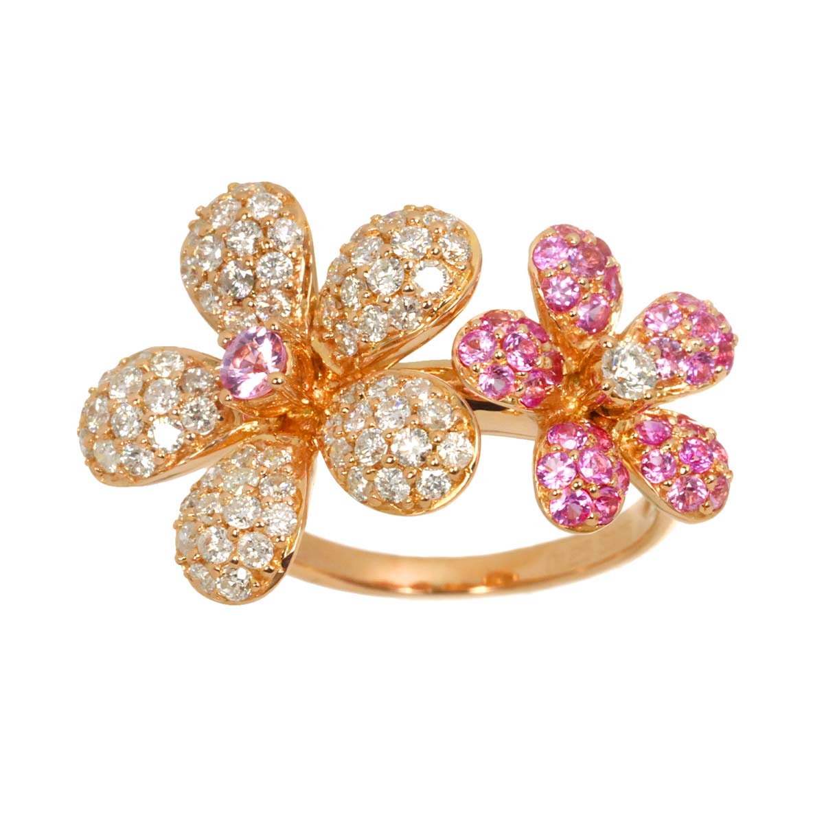 Sapphire 0.75ct Diamond 1.25ct Ring 18K PG Pink Gold 750 Size5.25(US)