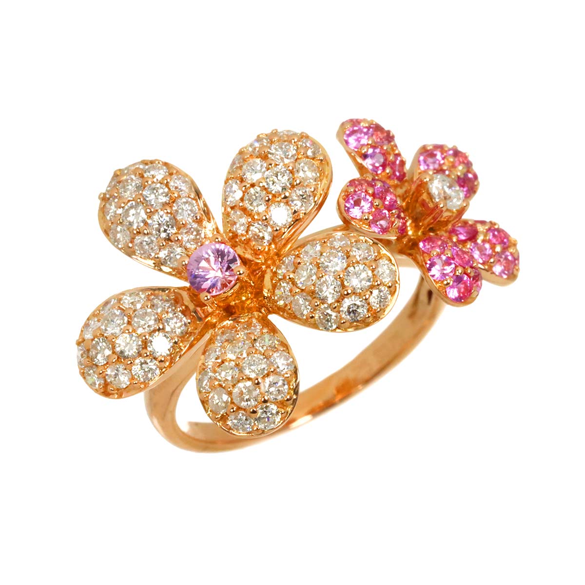 Sapphire 0.75ct Diamond 1.25ct Ring 18K PG Pink Gold 750 Size5.25(US)