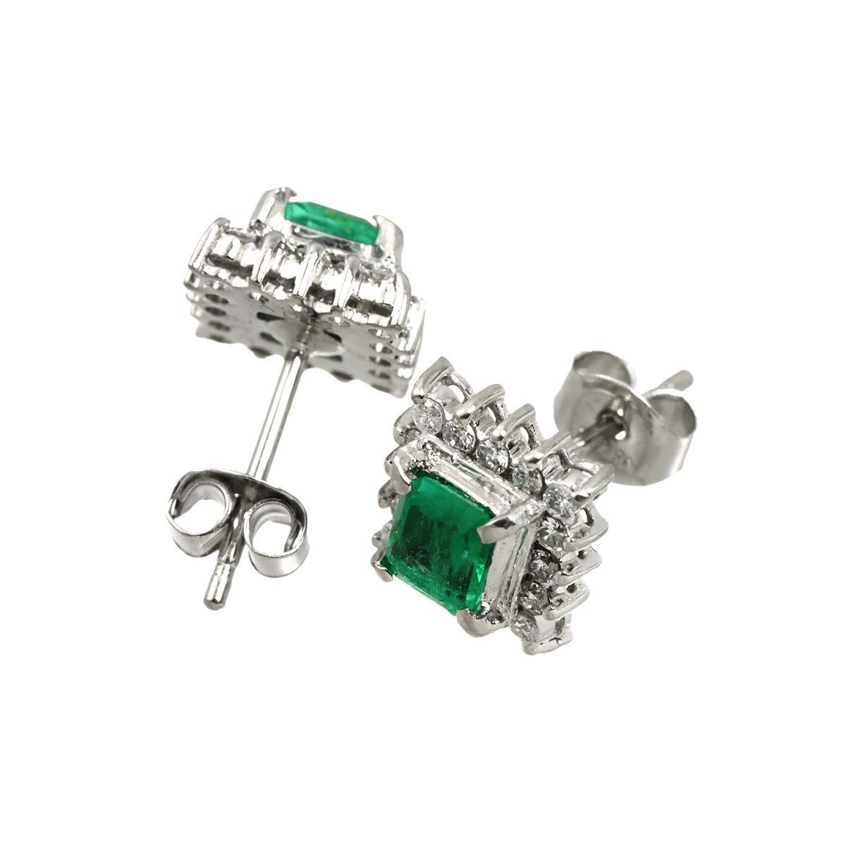 Emerald 0.32ct/0.28ct Diamond Earrings Pierced Pt Platinum