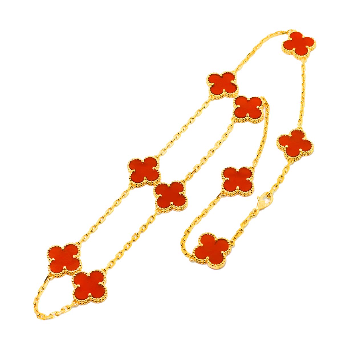 Vintage Alhambra Carnelian 10P Necklace 18K YG 750