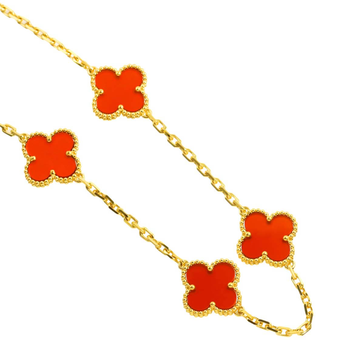 Vintage Alhambra Carnelian 10P Necklace 18K YG 750