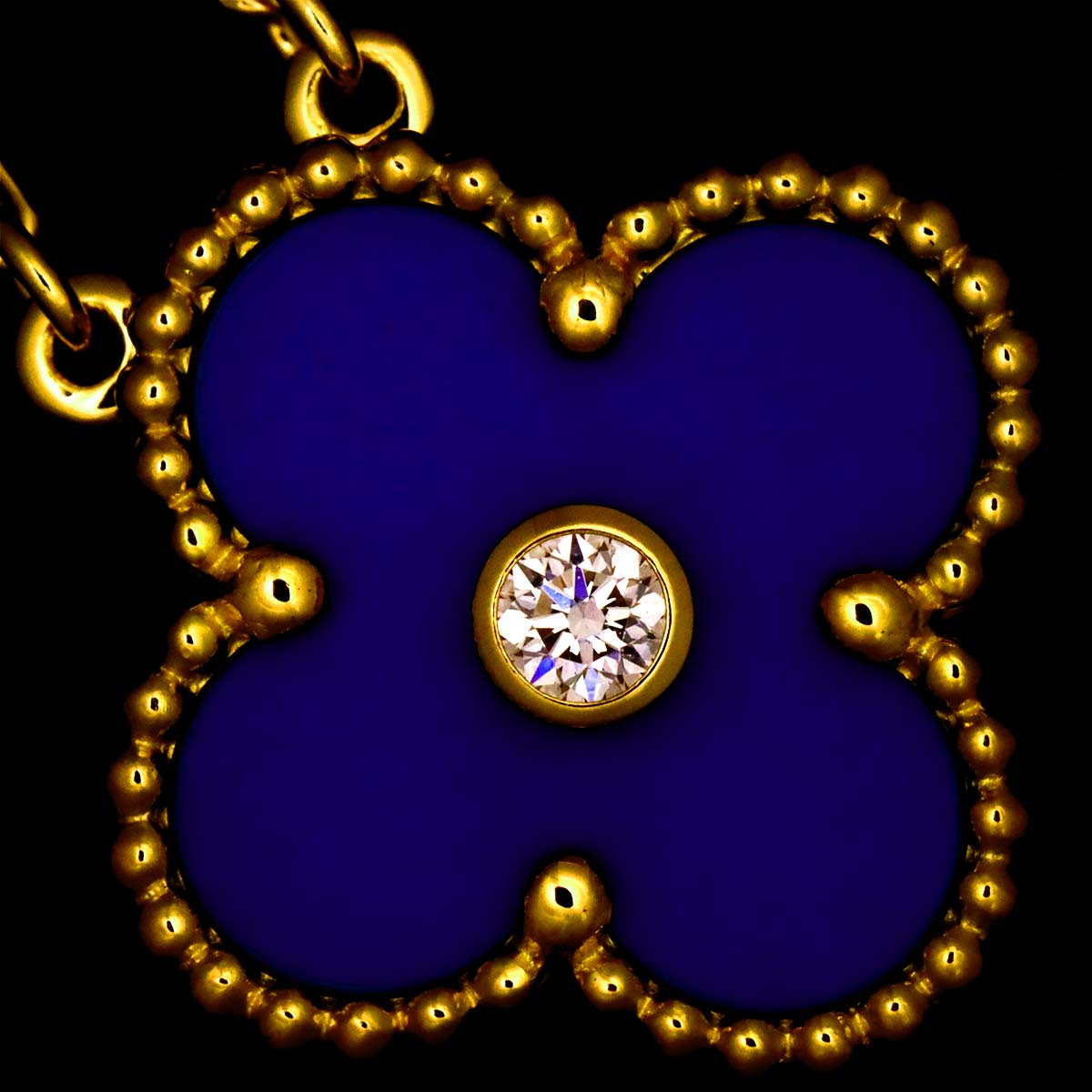 Vintage Alhambra Blue Sable Diamond Necklace 18K YG