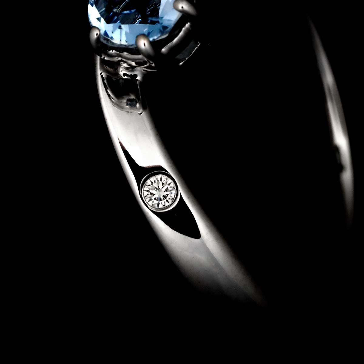Aquamarine Diamond Ring 18K WG 750 Size4.75-5(US)