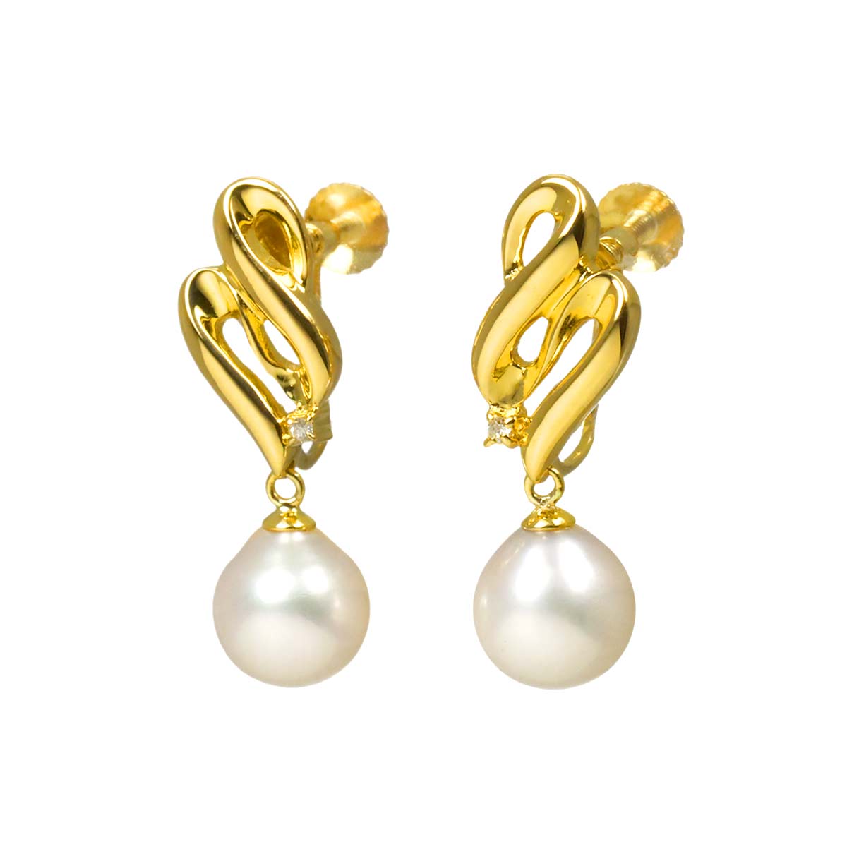 Freshwater pearl Diamond 0.01/0.01ct Earrings 18K YG 750