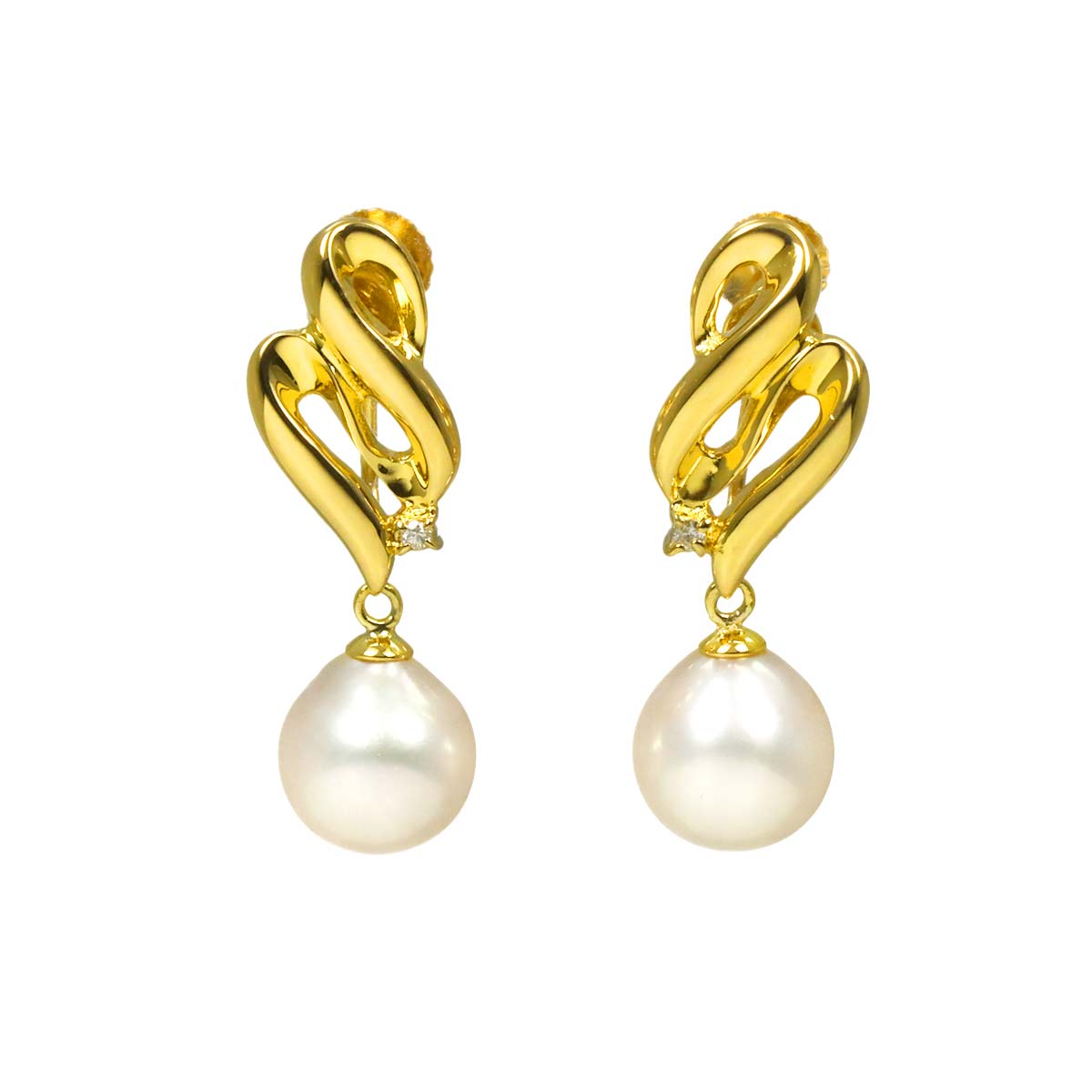 Freshwater pearl Diamond 0.01/0.01ct Earrings 18K YG 750