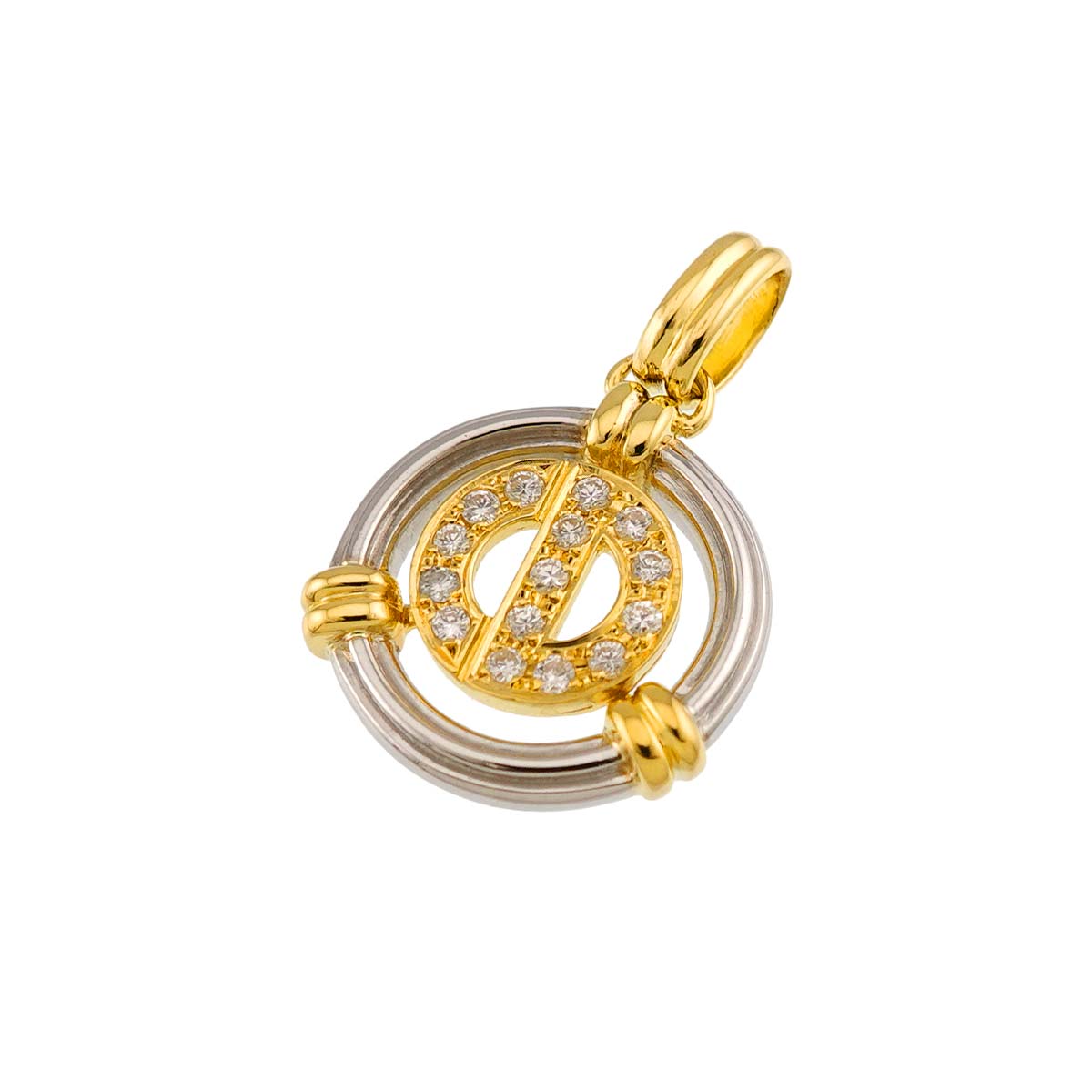 Dior Diamond Pendant Top 18K YG WG Yellow White Gold 750