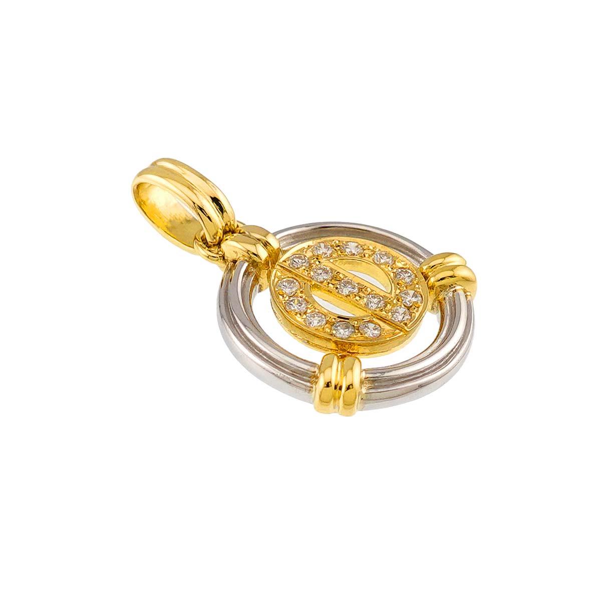 Dior Diamond Pendant Top 18K YG WG Yellow White Gold 750