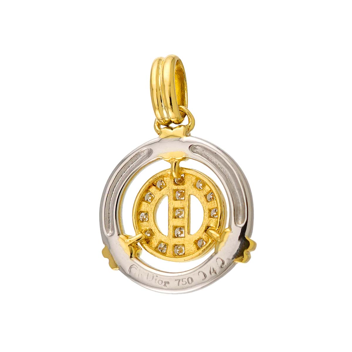 Dior Diamond Pendant Top 18K YG WG Yellow White Gold 750