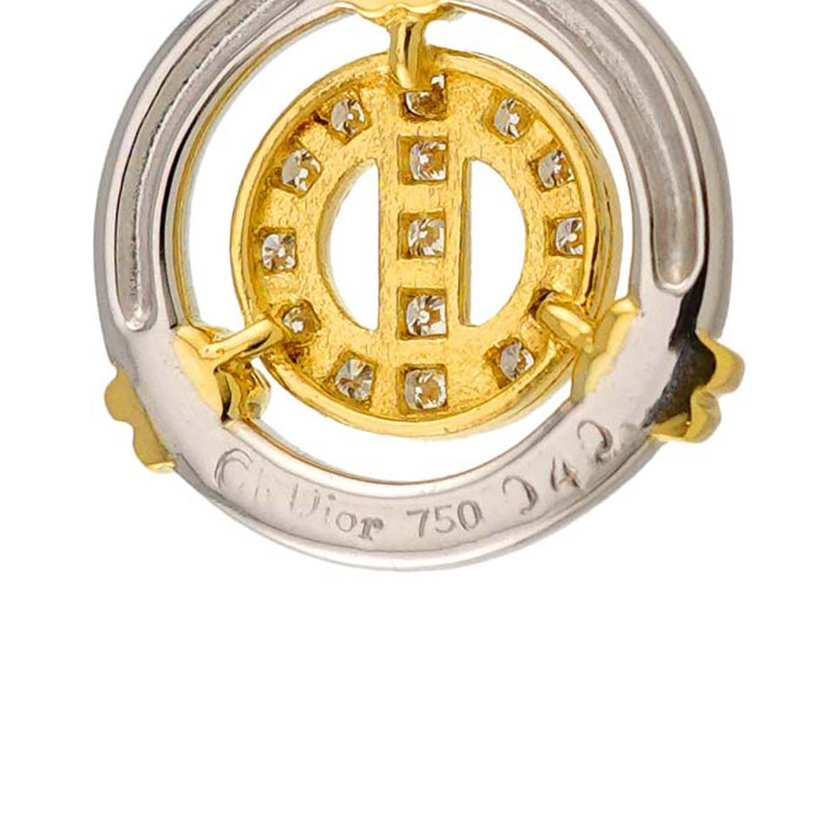 Dior Diamond Pendant Top 18K YG WG Yellow White Gold 750