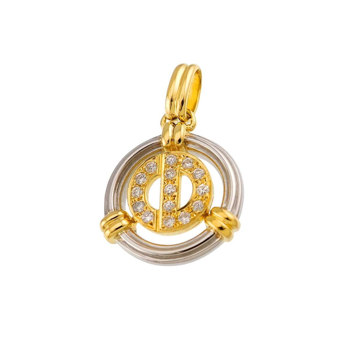 Dior Diamond Pendant Top 18K YG WG Yellow White Gold 750