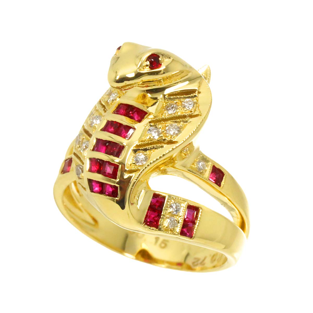 Ruby 0.72ct Diamond 0.15ct Ring 18K YG size5-5.25(US)