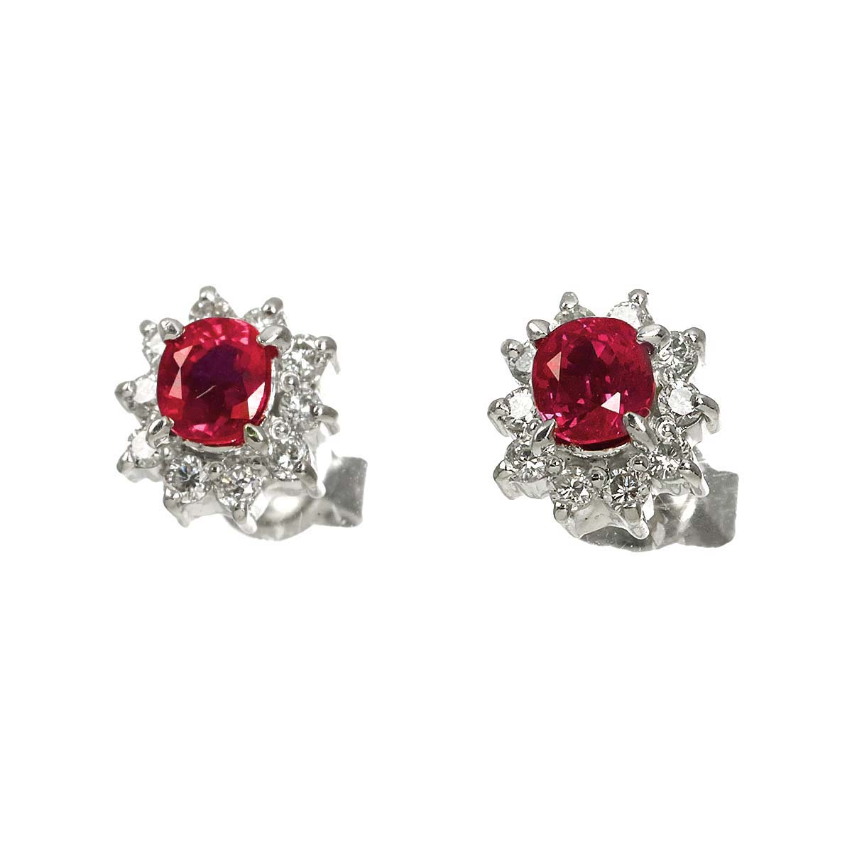 Ruby 0.41ct/0.41ct Diamond 0.14ct/0.14ct Earrings Pierced Pt
