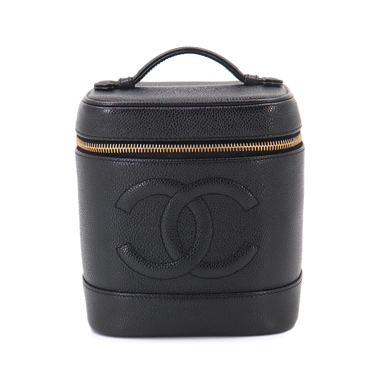 Vanity Hand Bag Leather Black A01998 Coco Logos Vintage Purse