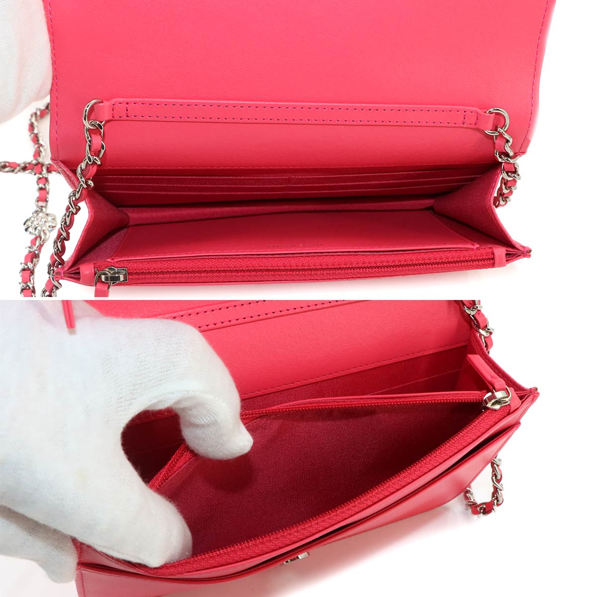 Camellia Chain Wallet Leather Pink A82336 Purse CC Logos